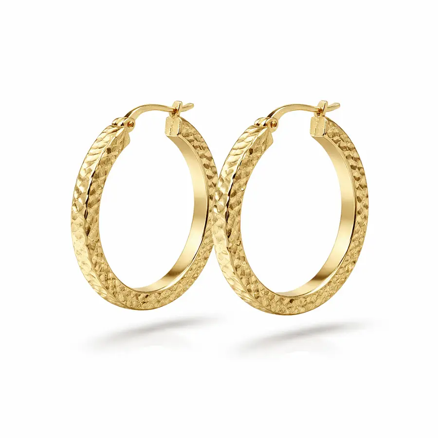 Yellow Gold Hoop Earrings with Diamond-Cut Finish