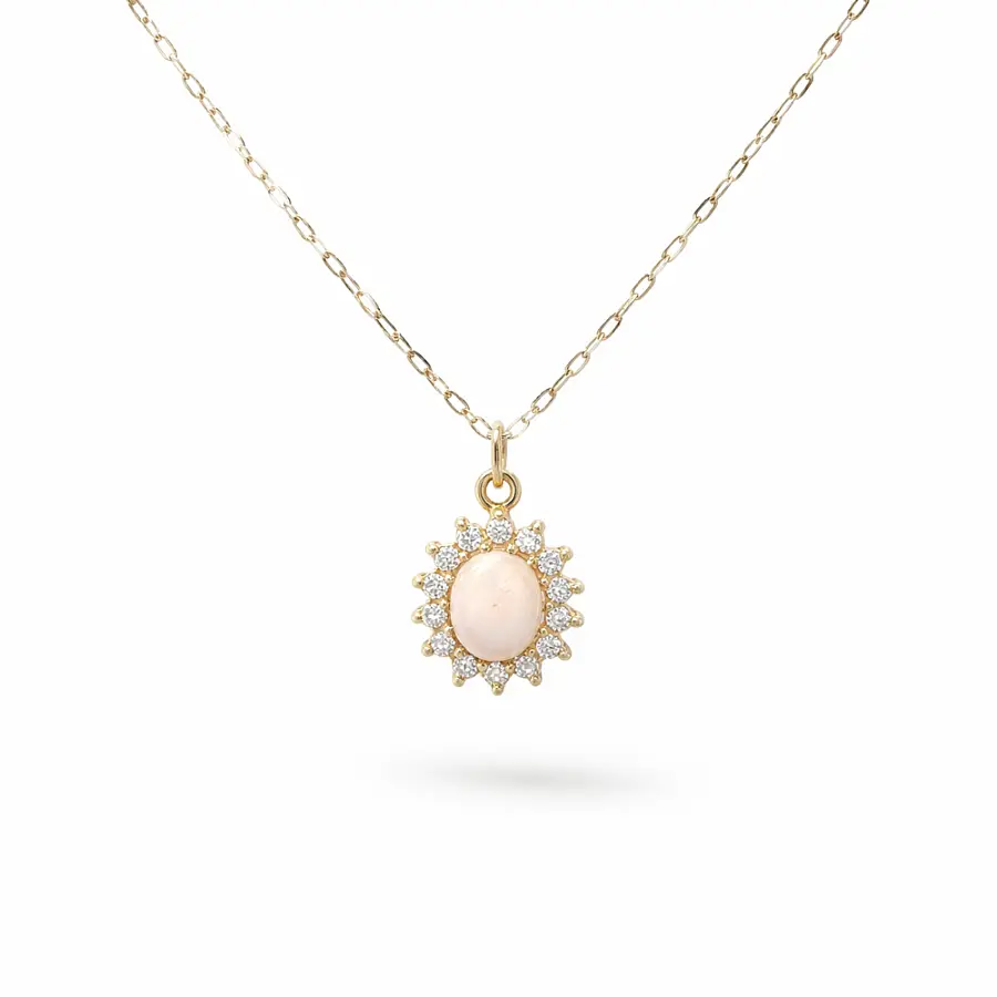 Gold Pendant with Opal and Zirconia