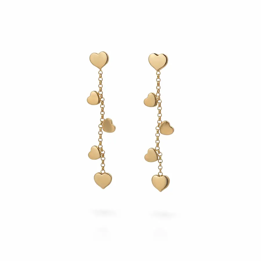 Gold Drop Earrings with Hearts