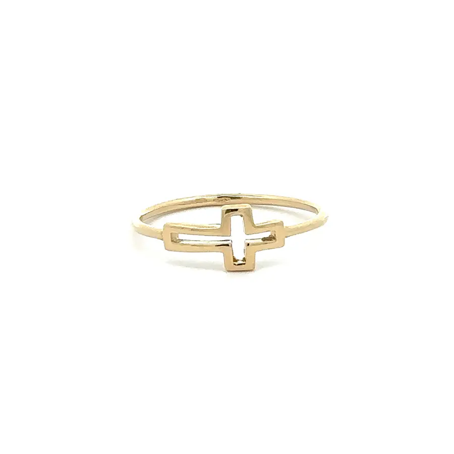 Gold Minimalist Ring with Cross Motif