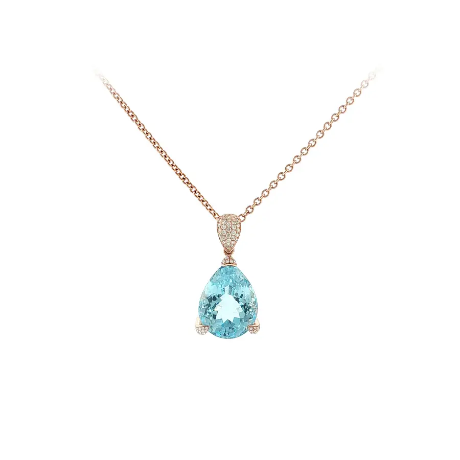 Luxury Necklace with Blue Topaz and Diamonds in Rose Gold