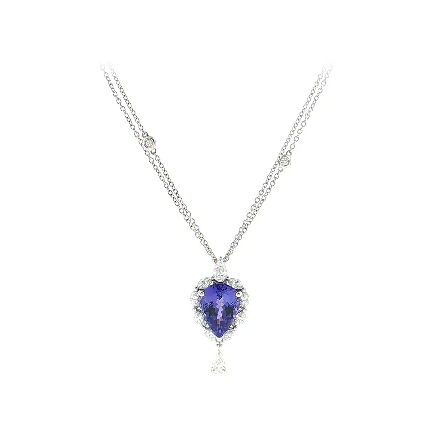 Exclusive necklace with natural 4.93 ct tanzanite and diamonds in white gold