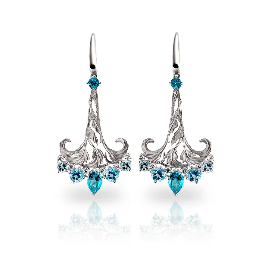 Gold Earrings with Blue Topaz and Diamonds Gea Genus