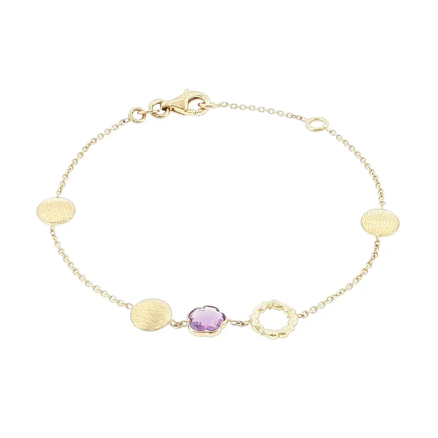 14k Gold Bracelet with Amethyst and Gold Elements