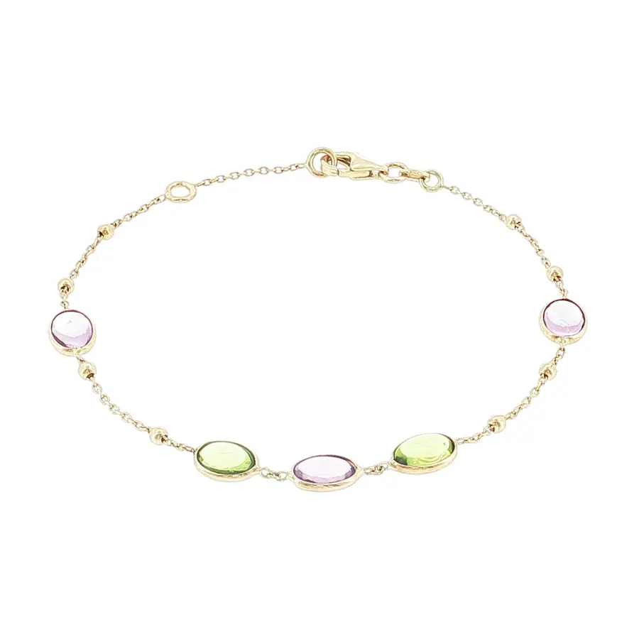 14k Gold Bracelet with Colored Gemstones and Beads