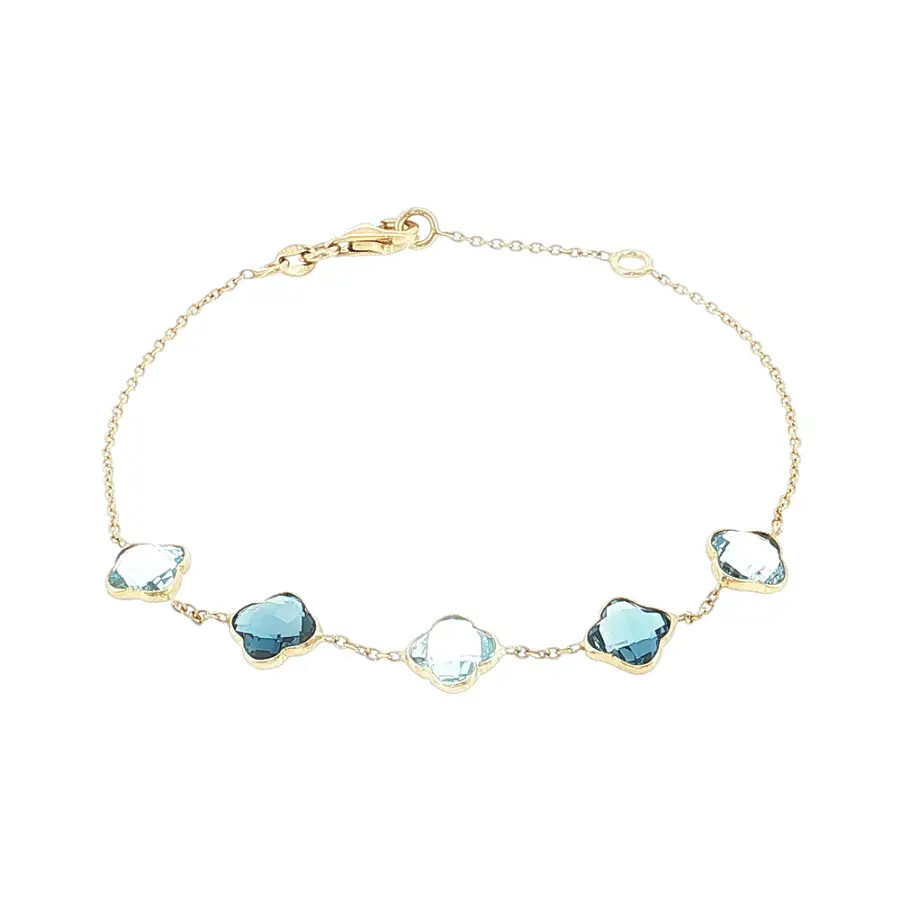 14K Gold Bracelet with Blue Clover-Shaped Stones