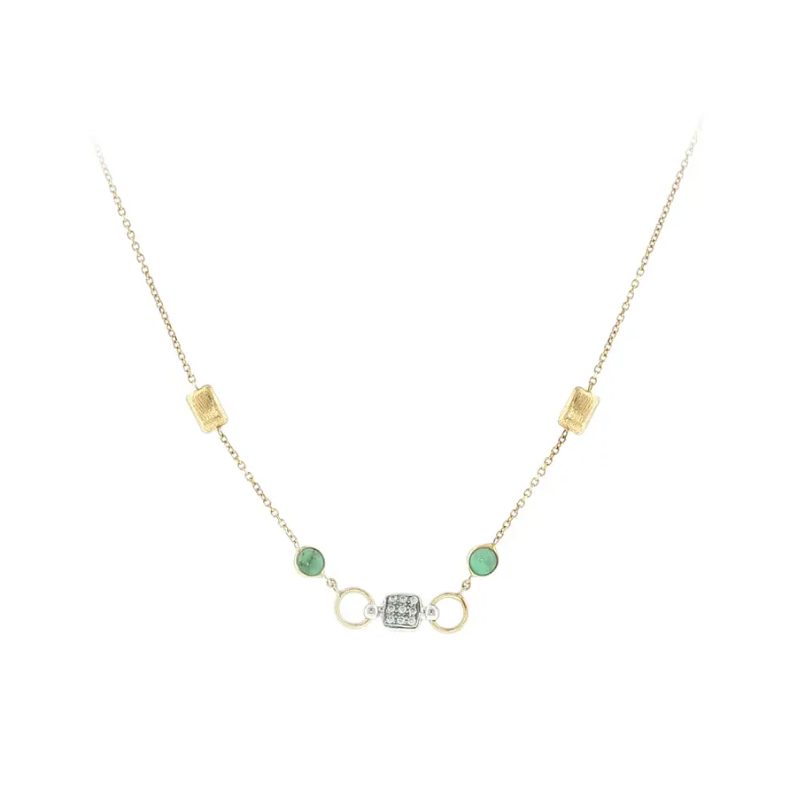 14k Gold Necklace with Green Stones and Zirconia