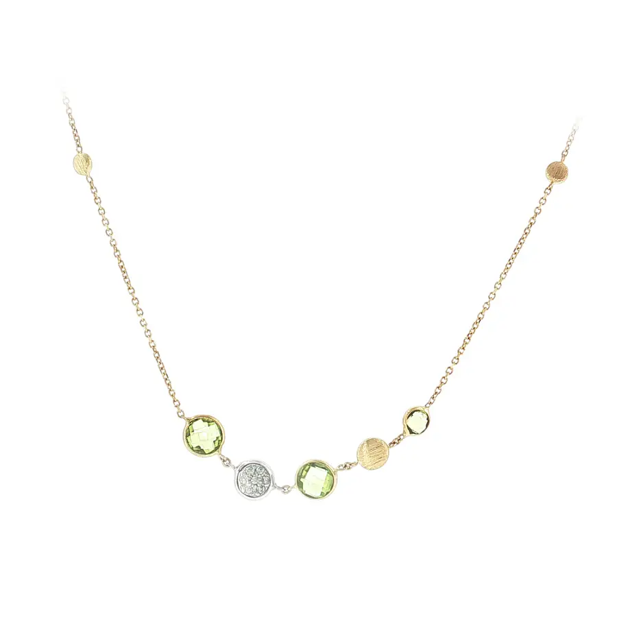 14K Gold Necklace with Green Stones and Zircons