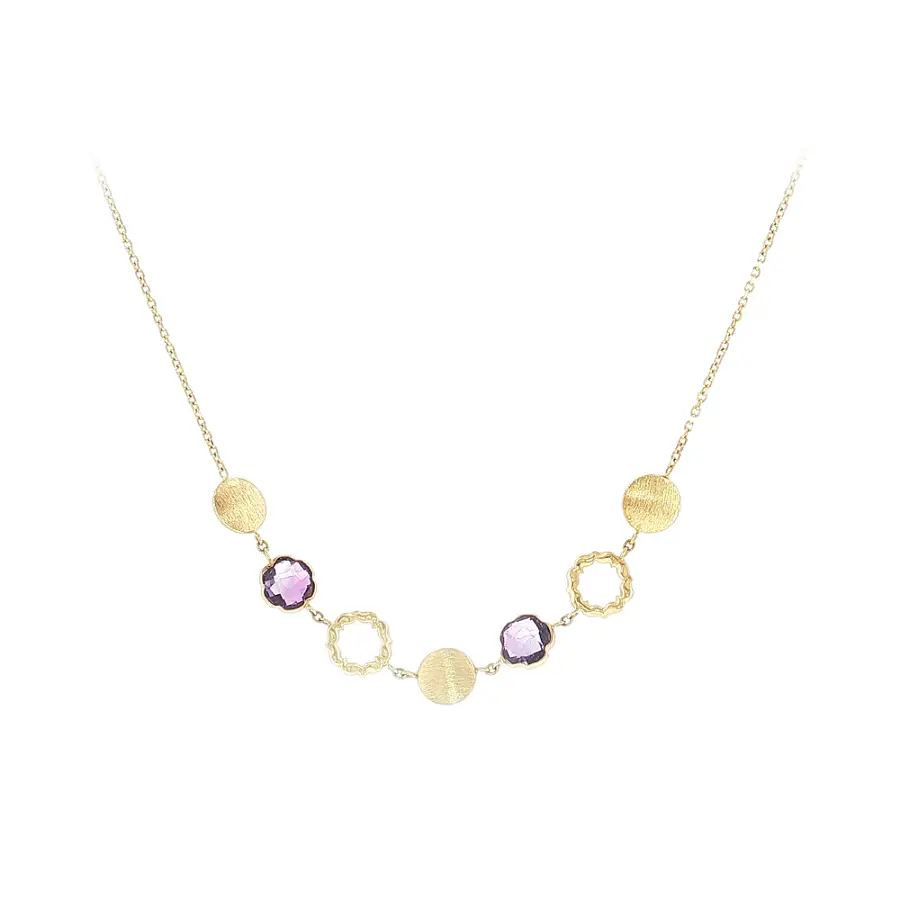 Luxury 14K Gold Necklace with Purple Stones