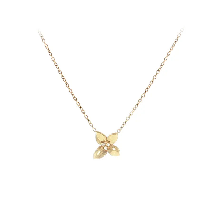 Elegant gold necklace with a flower pendant and zirconia