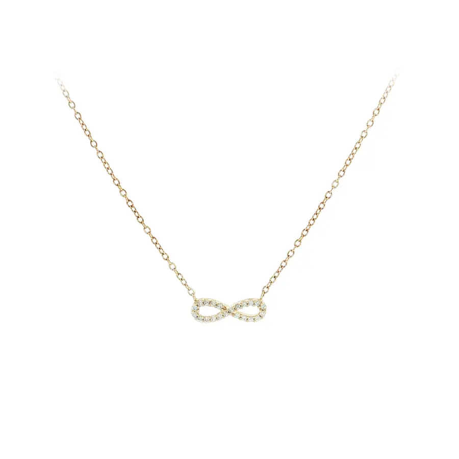 Gold necklace with infinity symbol and zircon stones