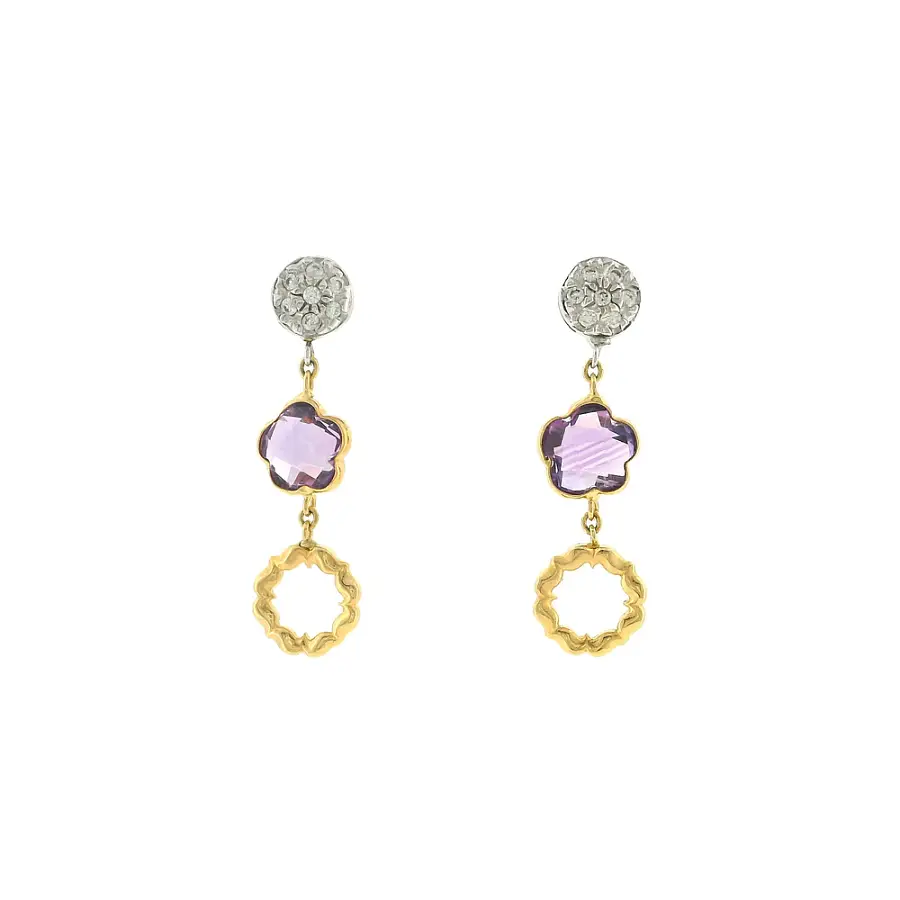 Luxury gold earrings with amethyst and delicate zircons