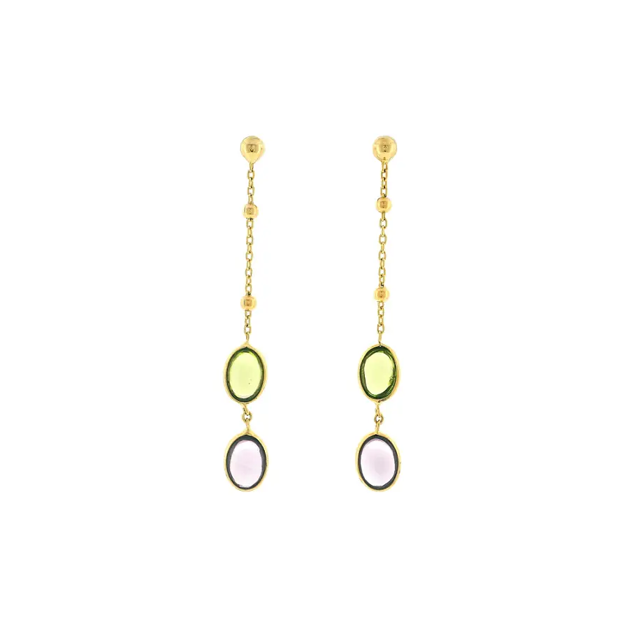 Gold drop earrings with multicolored stones