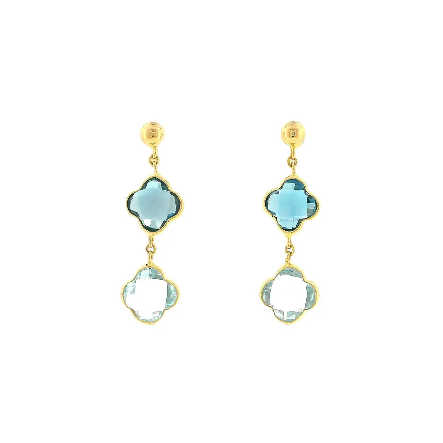 Gold drop earrings with blue stones