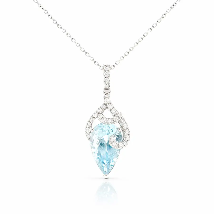 Exclusive white gold necklace with aquamarine and diamonds