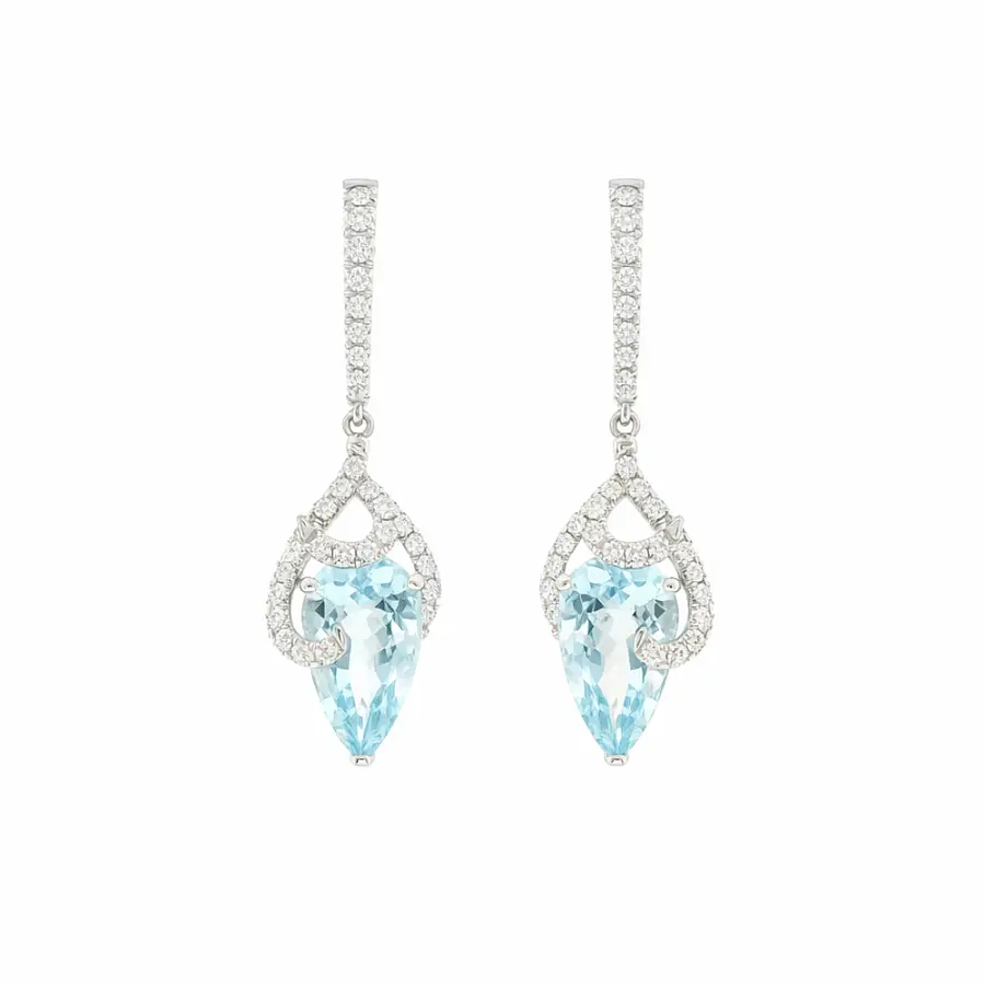 White gold earrings with aquamarine and diamonds