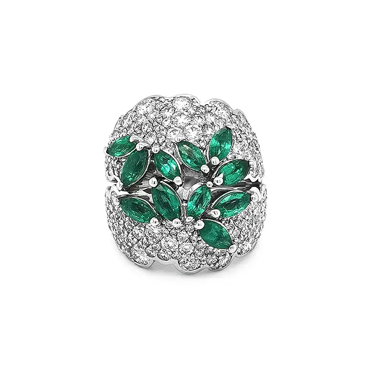 Gold Ring with Emeralds and Diamonds