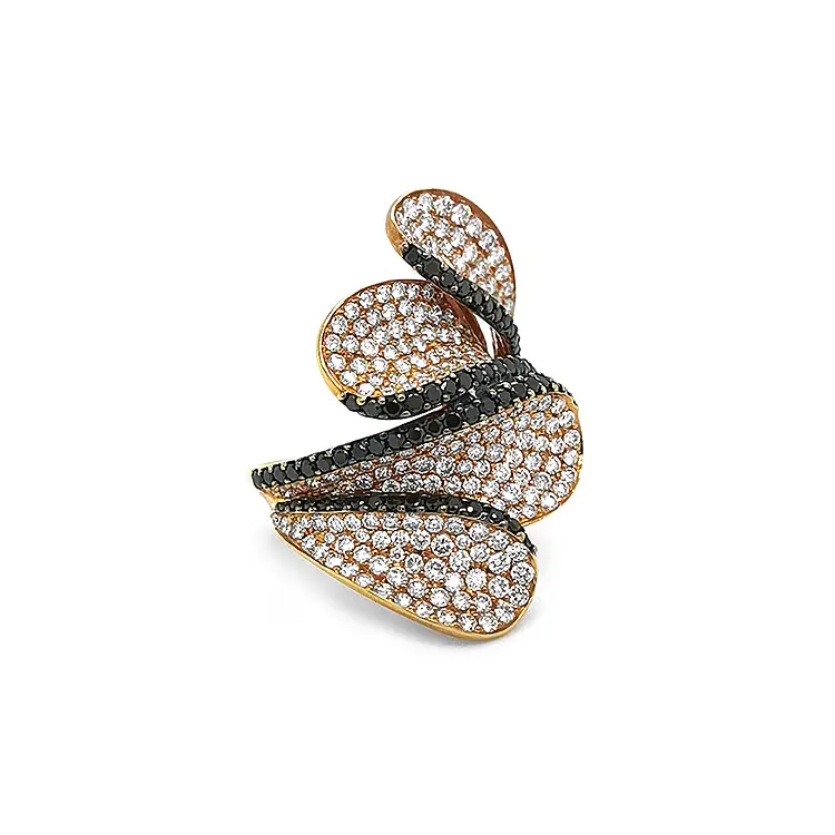 Gold Ring with Black and White Diamonds