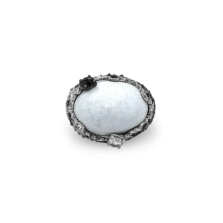 Gold Ring with White Agate and Diamonds