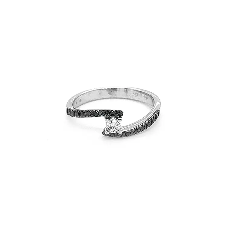 Gold Ring with Black and White Diamonds