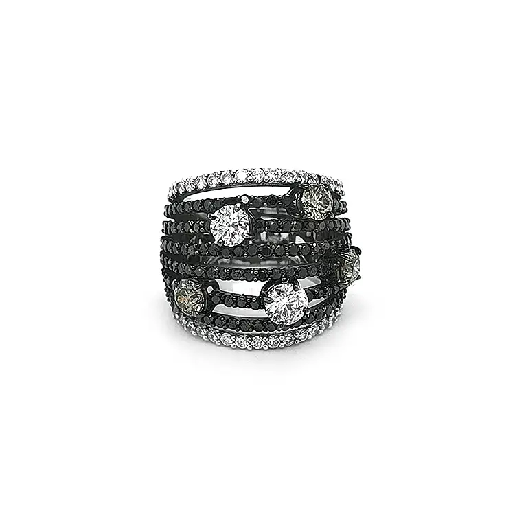 Gold Ring with Black and White Diamonds