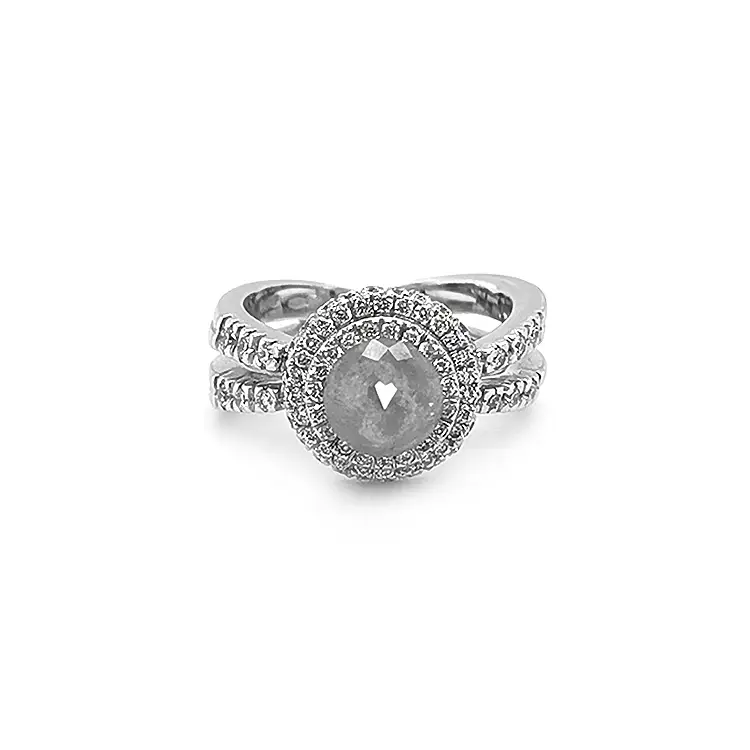 Gold Ring with Grey and White Diamonds