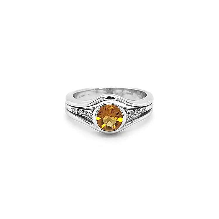 Gold Ring with Citrine and Diamonds