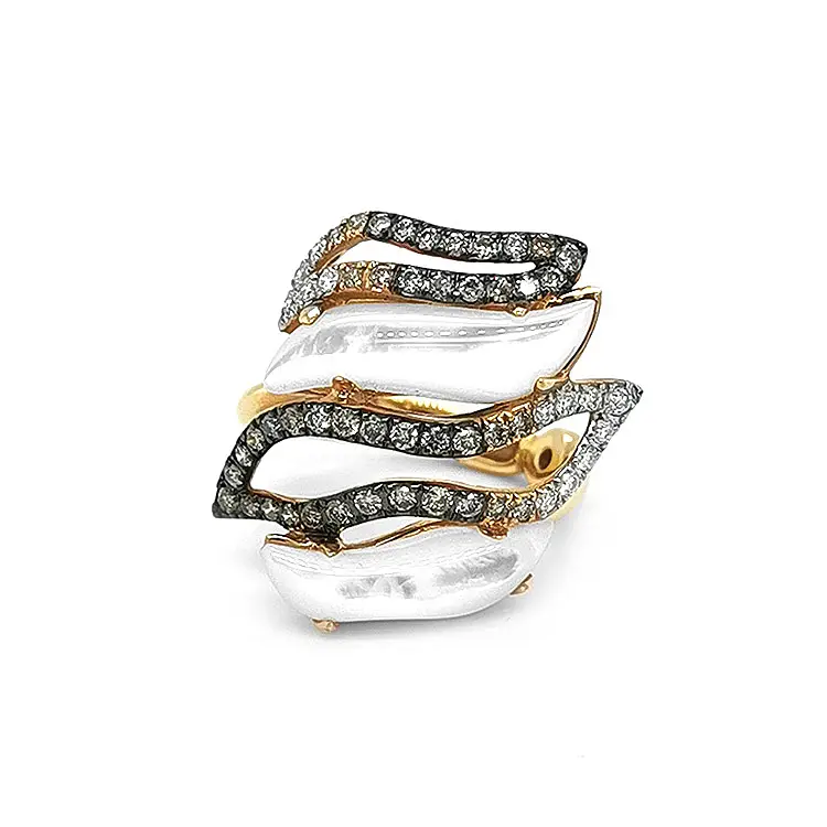 Gold Ring with Pearl and Colored Diamonds