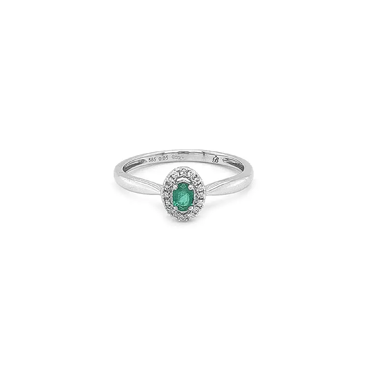Emerald ring with white gold diamonds