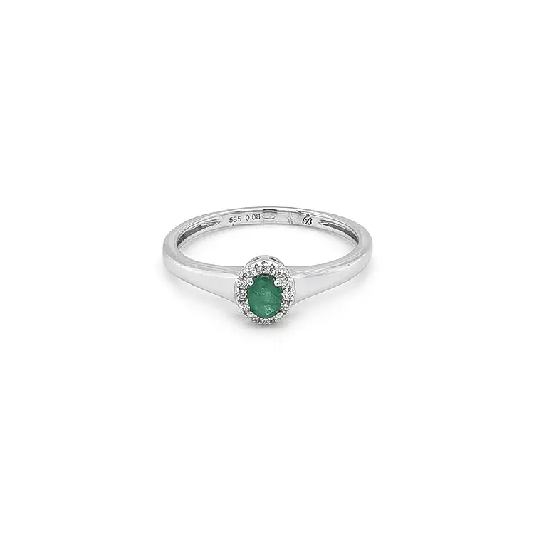 Emerald ring with white gold diamonds