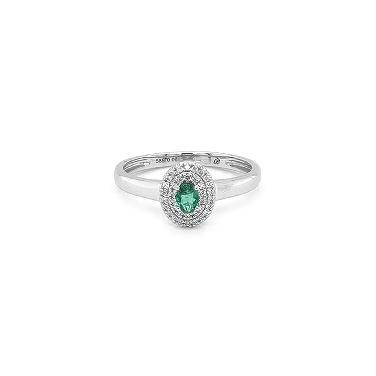 Emerald ring with white gold diamonds