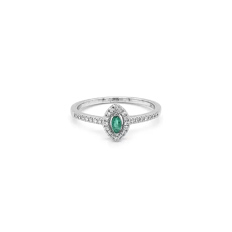 Emerald ring with white gold diamonds