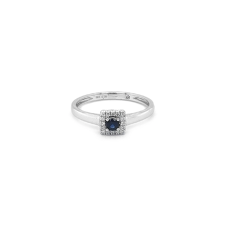 Gold ring with sapphire and diamonds