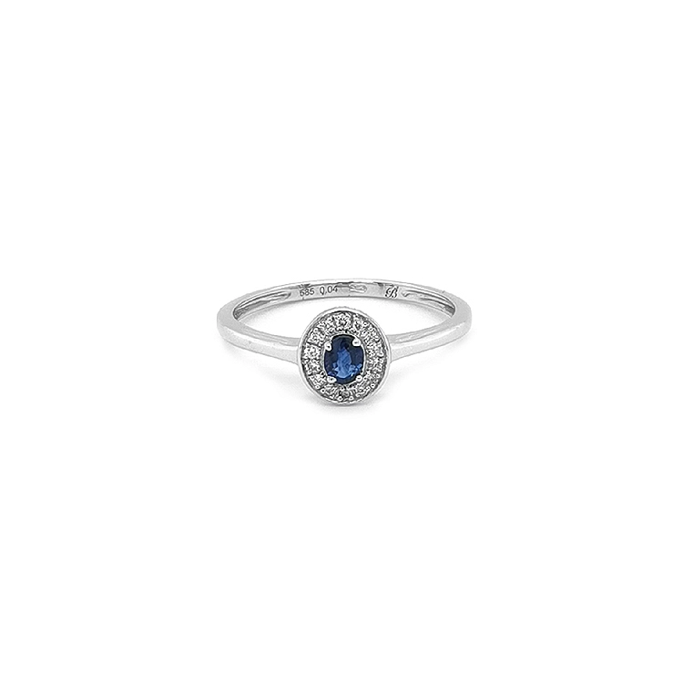 Gold ring with sapphire and diamonds
