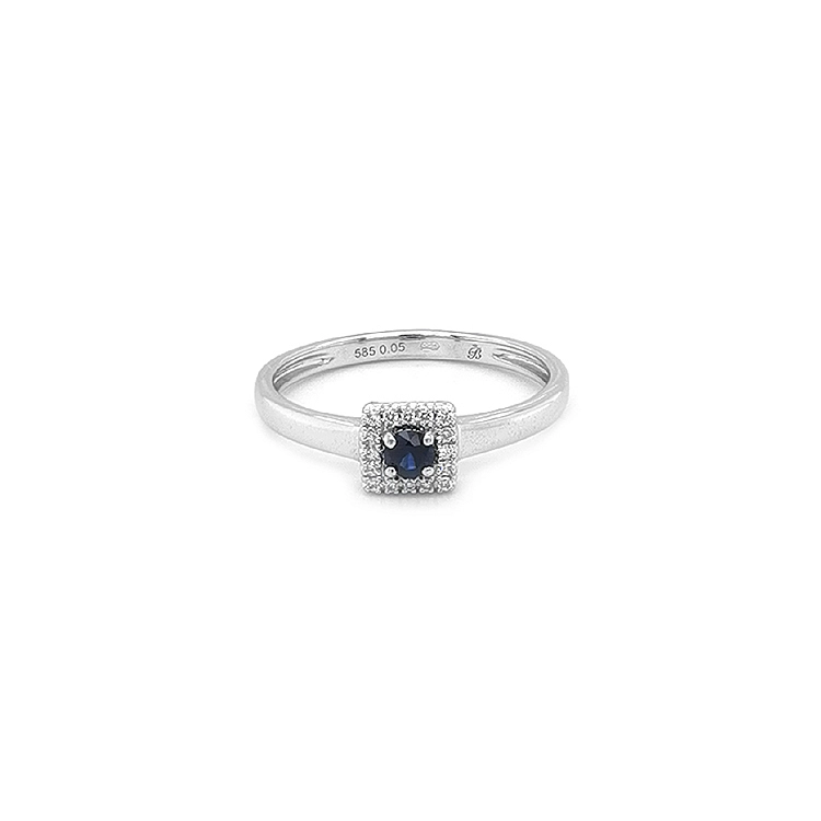 Gold ring with sapphire and diamonds