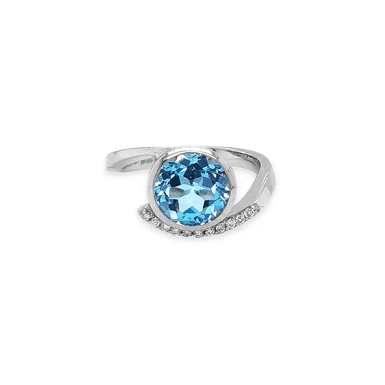 Gold Ring with Blue Topaz and Diamonds