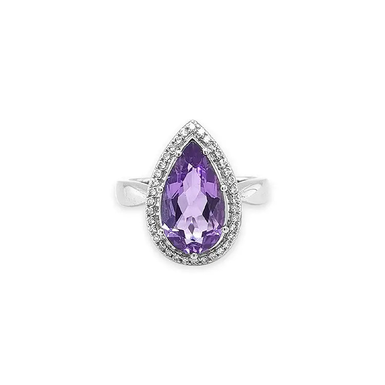 Gold Ring with Amethyst and Diamonds