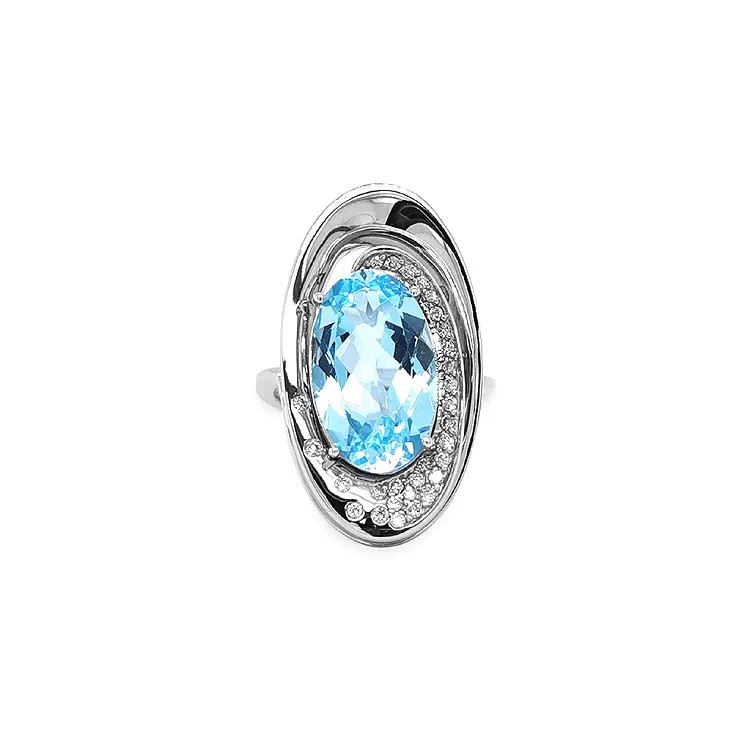 Gold Ring with Blue Topaz and Diamonds