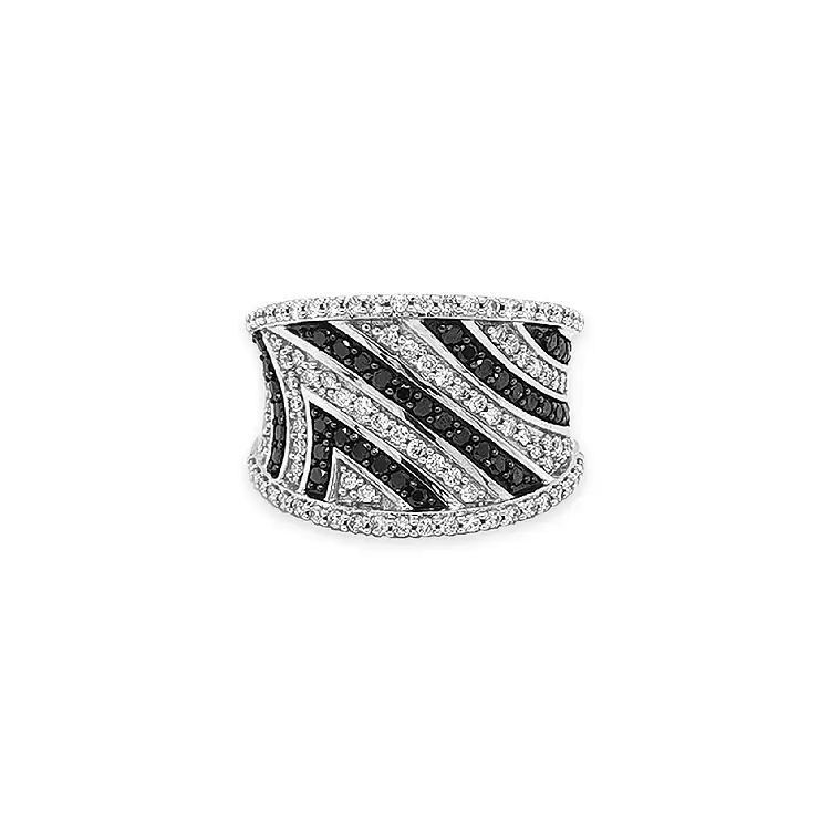 Gold Ring with Black and White Diamonds