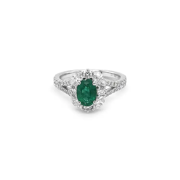 Gold Ring Crivelli with Emerald and Diamonds