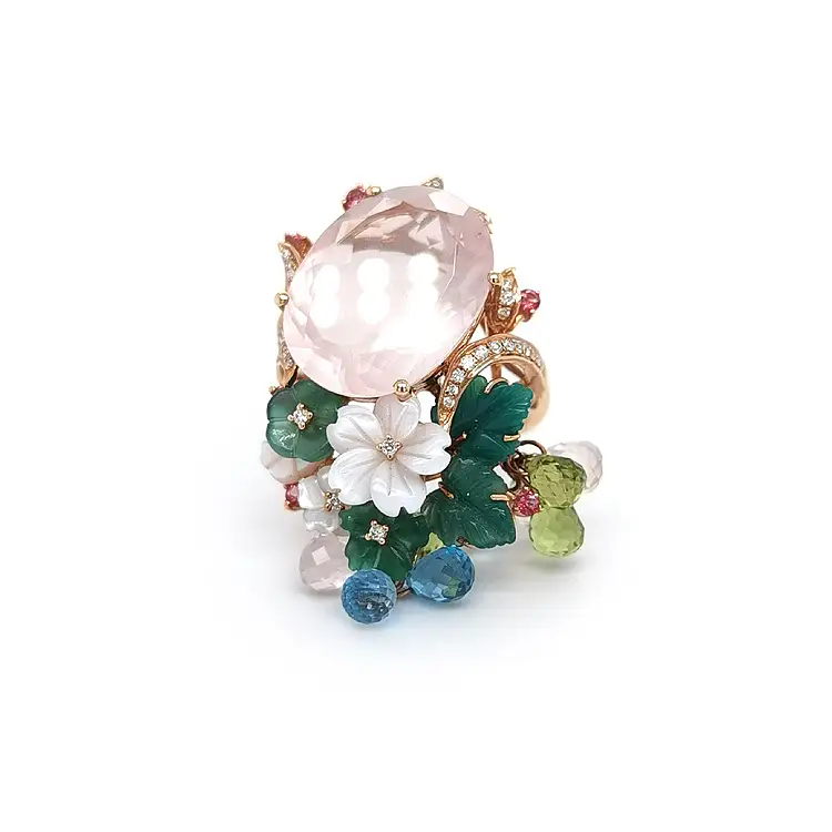 Gold Ring with Diamonds and Semi Precious Stones