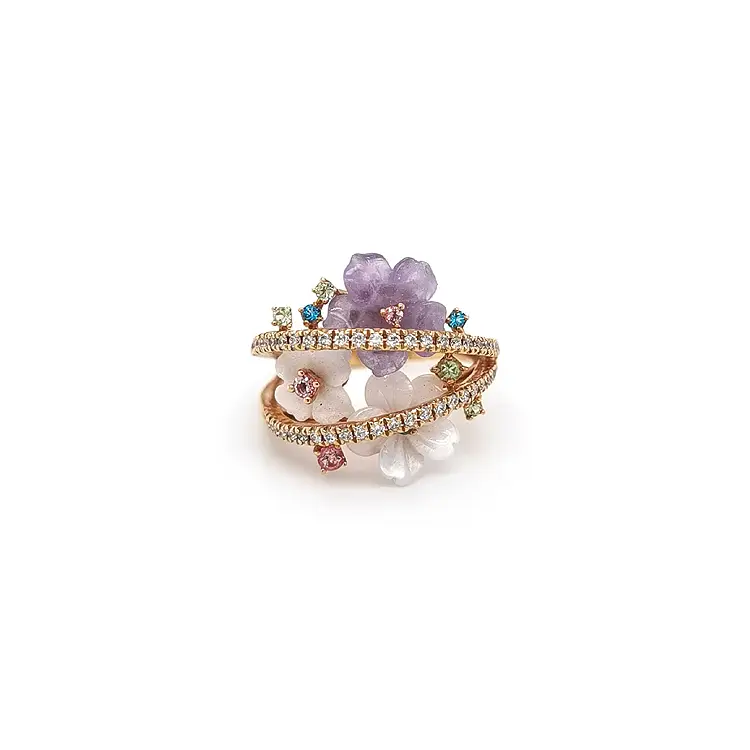 Gold Ring with Diamonds and Semi Precious Stones