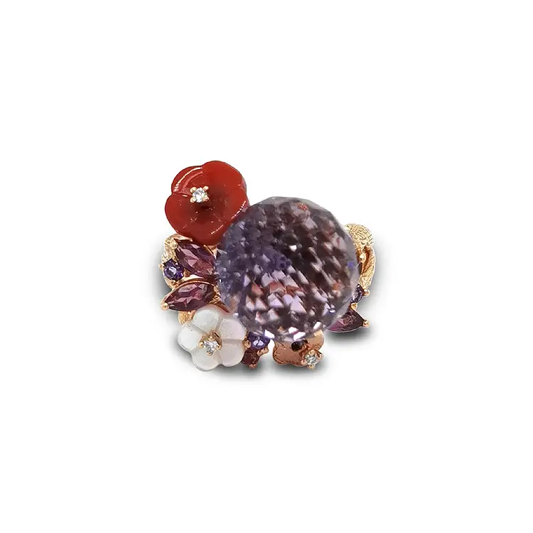 Gold Ring Semi precious stones and Diamonds