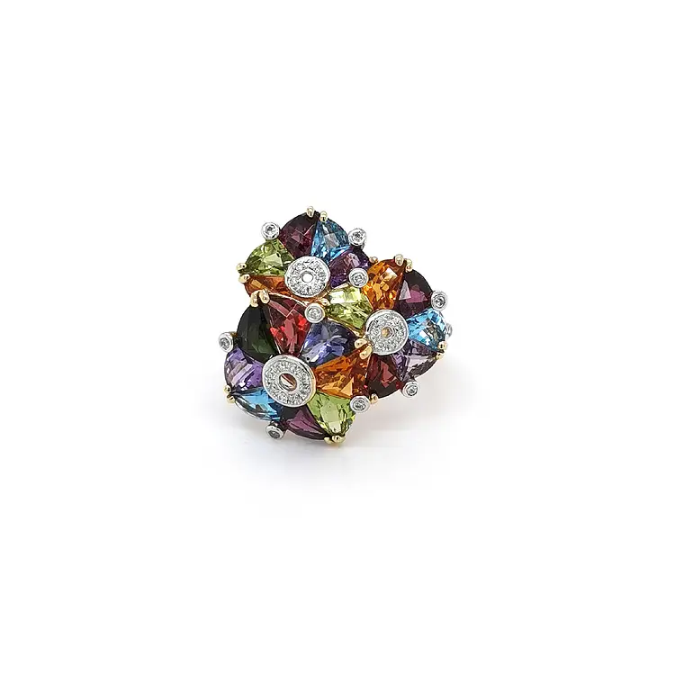 Gold Ring with Diamonds and Semi Precious Stones