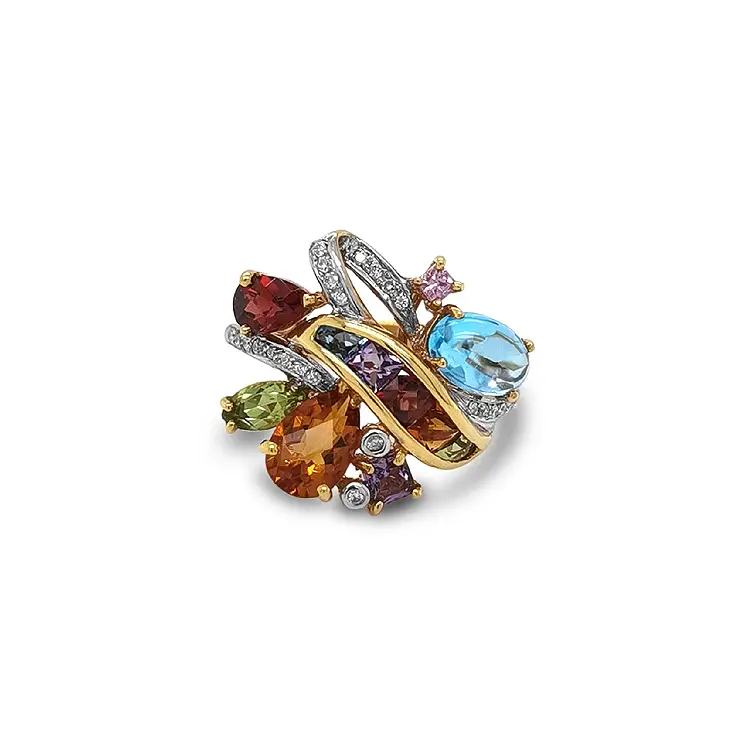 Gold Ring Semi precious stones and Diamonds