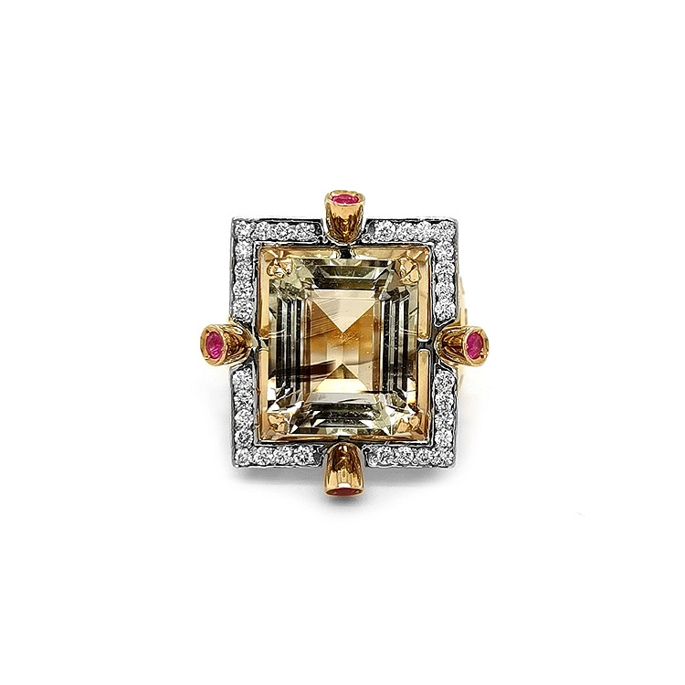 Gold Ring with Topaz and Diamonds