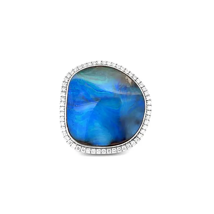 Diamond Ring with Natural Opal