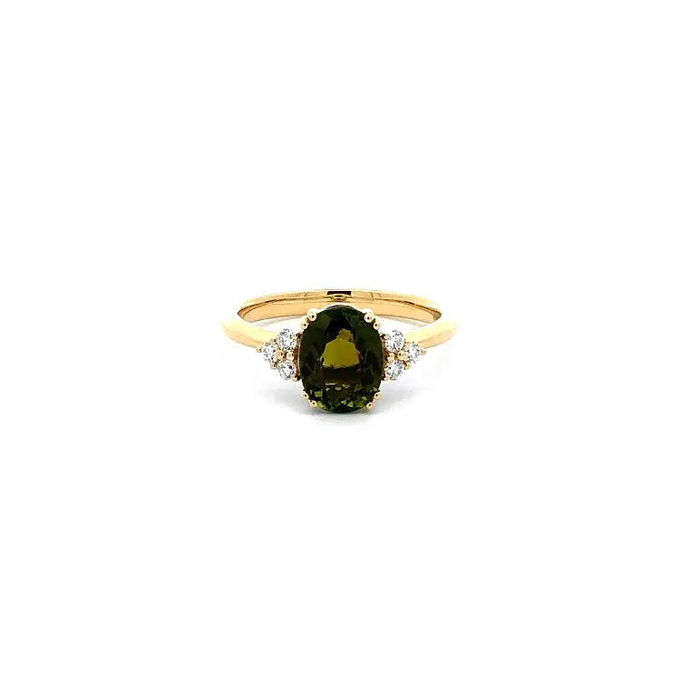 Gold Ring Green Tourmaline and Diamonds