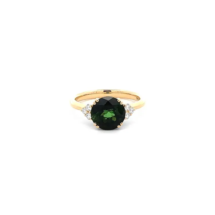 Gold Ring Green Tourmaline and Diamonds