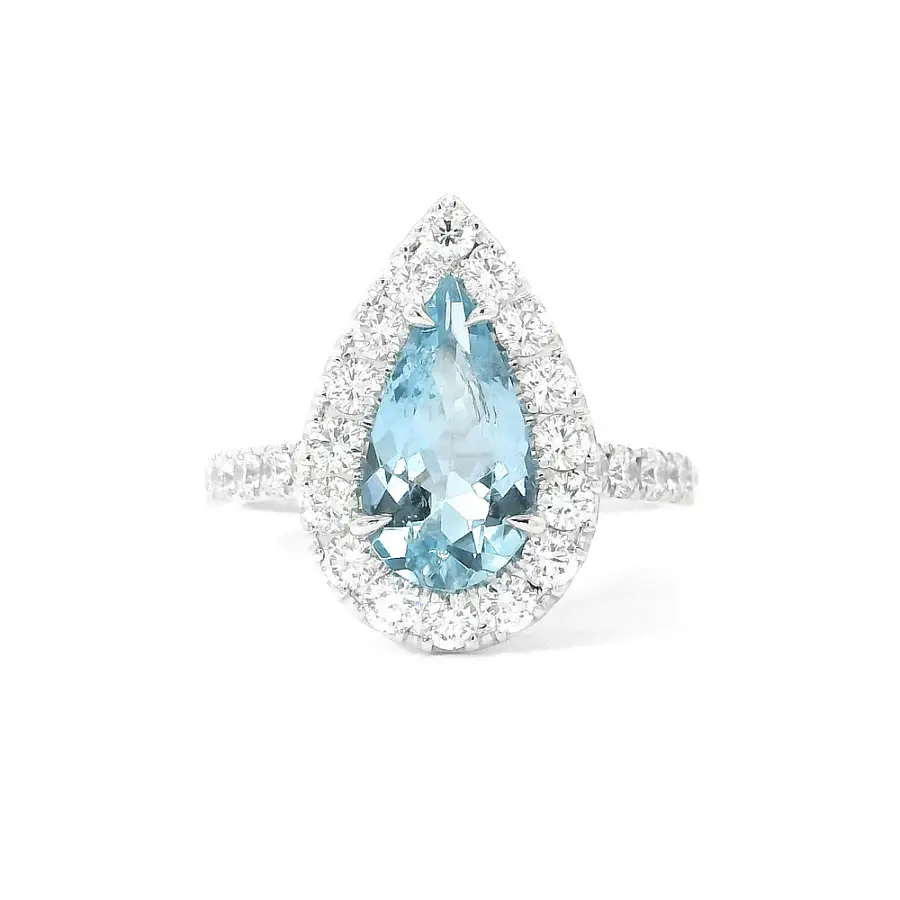 Luxury Drop Shaped Ring with Aquamarine and Diamonds